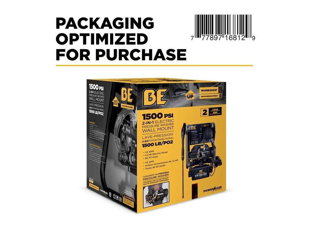 2026 BePower P1515EPNW 1,500 PSI 1.6 GPM 1.5 HP Electric Pressure Washer with Powerease Motor and Triplex Pump - P1515EPNW alt