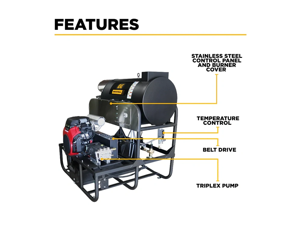 2026 BePower SE5815HIHZGP 3,000 PSI 10 GPM Hot Water Gas Pressure Washer Skid with General Triplex Pump - SE5815HIHZGP alt