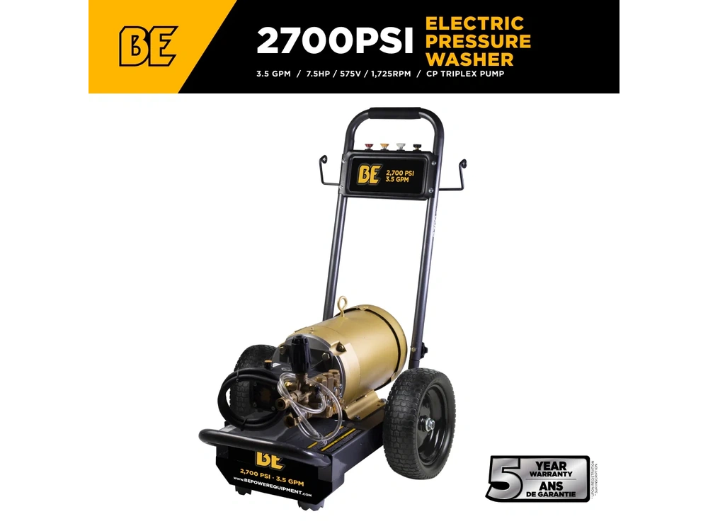 2026 BePower B2775E3AHE 2,700 PSI 3.5 GPM 7.5 HP Electric Pressure Washer with Baldor Motor and CP Triplex Pump - B2775E3AHE alt