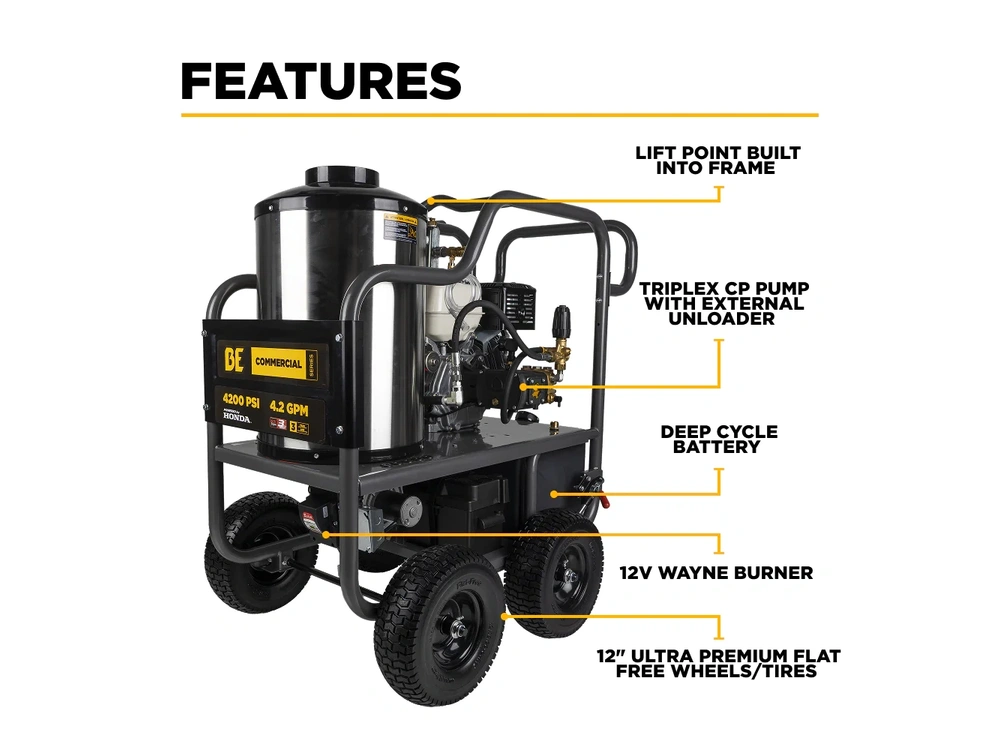 2026 BePower HW4213HA 4,200 PSI - 4.2 GPM Hot Water Pressure Washer with Honda GX390 Engine and CP Triplex Pump - HW4213HA alt