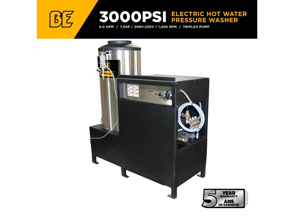 2026 BePower 643HD-3 3,000 PSI 4.0 GPM Hot Water Electric Pressure Washer with 7.5 HP Baldor Motor and General Triplex Pump- 643HD-3 alt