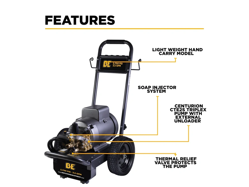 2026 BePower B2775EA 2,700 PSI 3.5 GPM 7.5 HP Electric Pressure Washer with Baldor Motor and CP Triplex Pump - B2775EA alt