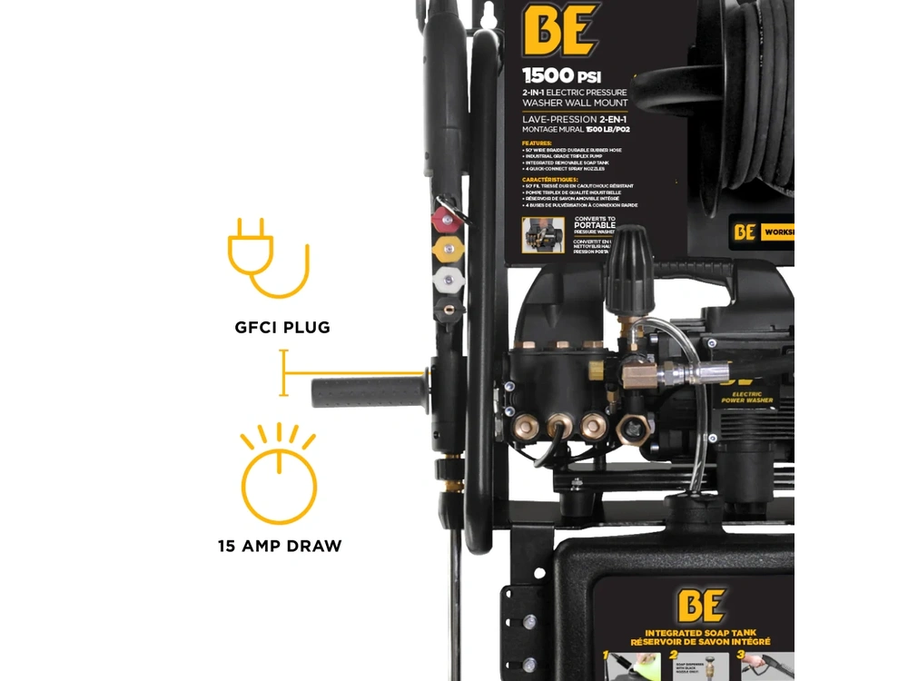 2026 BePower P1515EPNW 1,500 PSI 1.6 GPM 1.5 HP Electric Pressure Washer with Powerease Motor and Triplex Pump - P1515EPNW alt