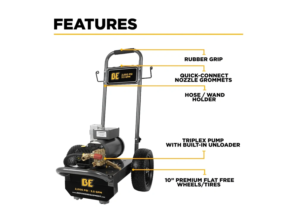 2026 BePower B205EG 2,000 PSI 3.5 GPM 5.0 HP Electric Pressure Washer with Baldor Motor and General Triplex Pump - B205EG alt