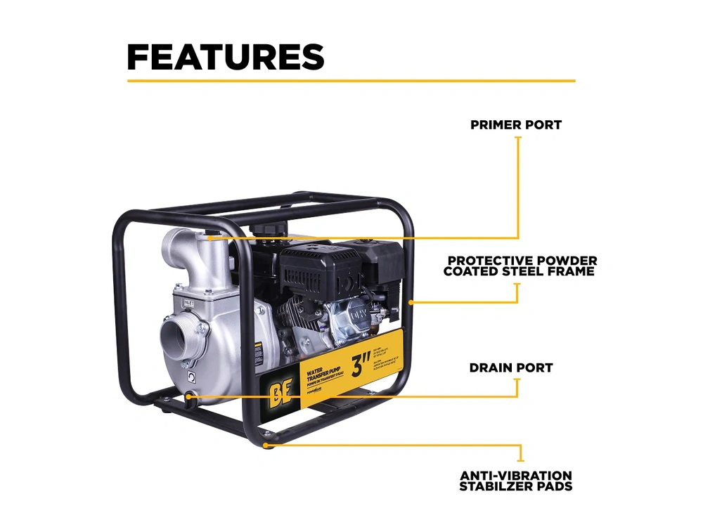 2026 BePower WP-3070S 3" Water Transfer Pump with Powerease 225 Engine alt