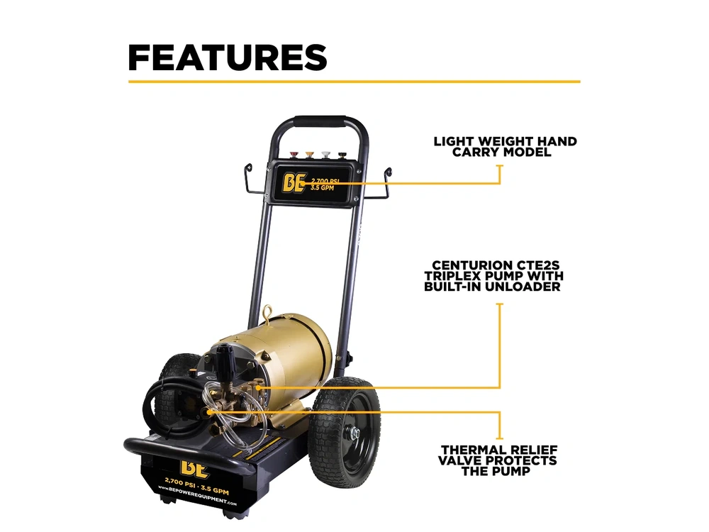 2026 BePower B2775E3AHE 2,700 PSI 3.5 GPM 7.5 HP Electric Pressure Washer with Baldor Motor and CP Triplex Pump - B2775E3AHE alt