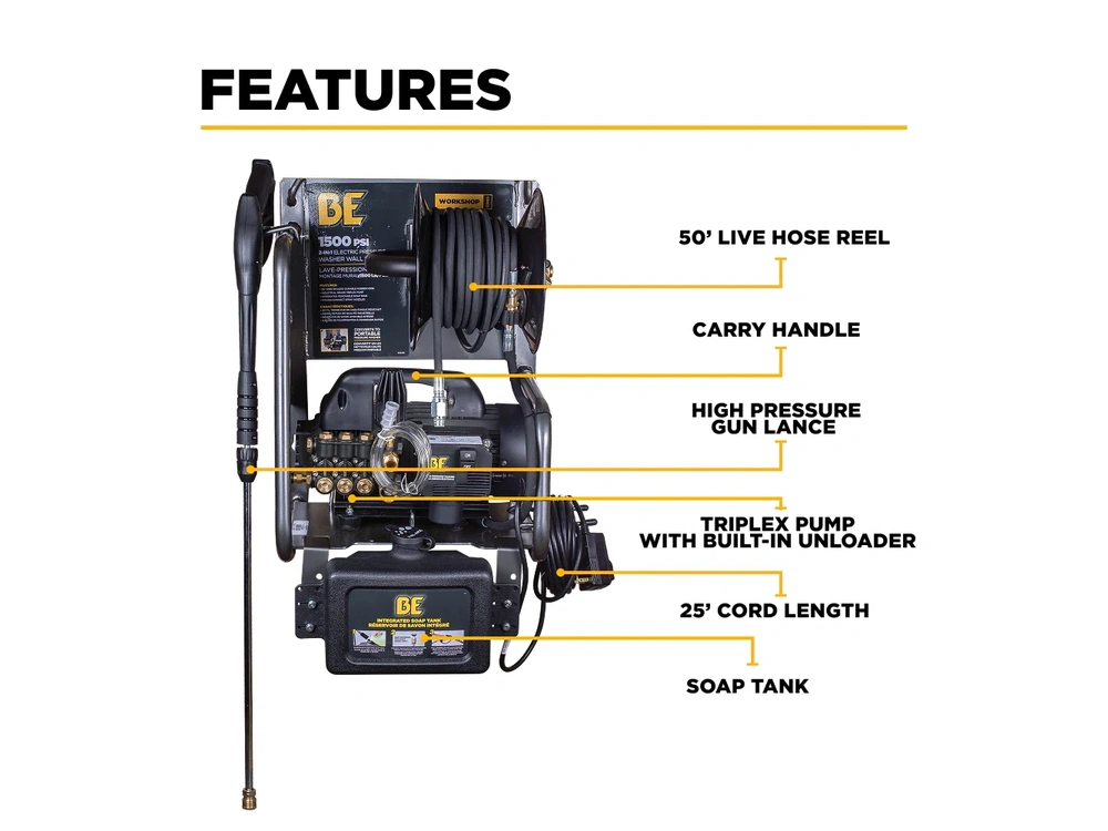 2026 BePower P1515EPNW 1,500 PSI 1.6 GPM 1.5 HP Electric Pressure Washer with Powerease Motor and Triplex Pump - P1515EPNW alt