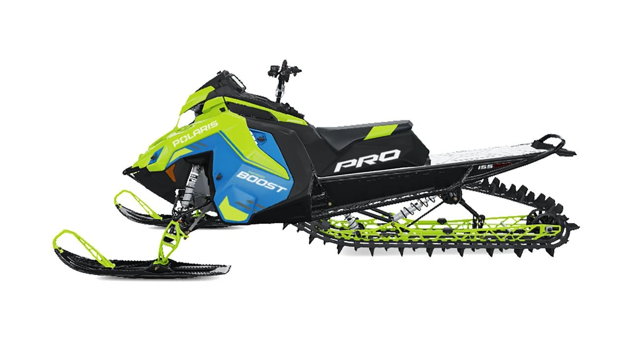 side view of a 2026 Polaris Pro RMK patriot boost snowmobile