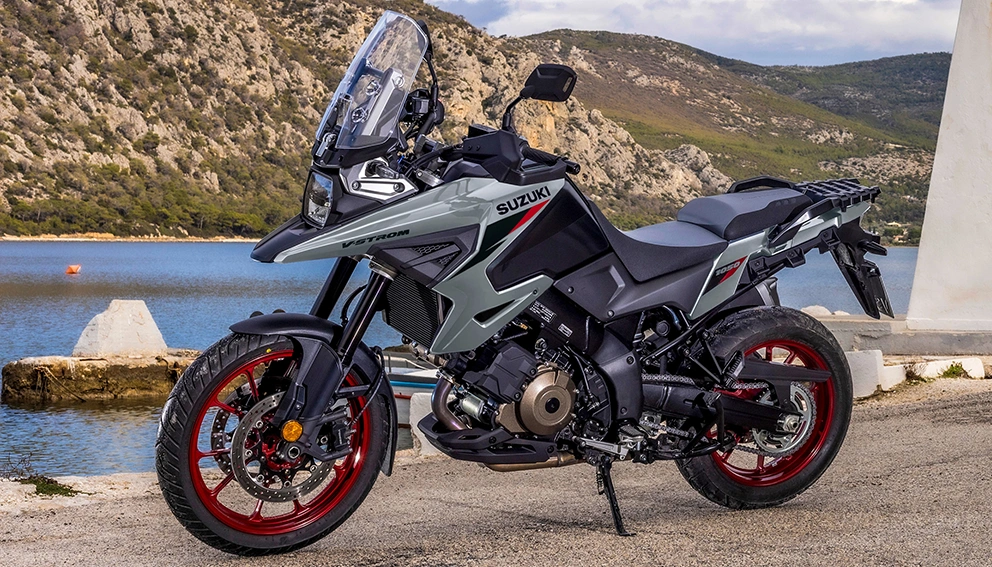 View of the Suzuki V-Strom 1050 parked on the side of the road