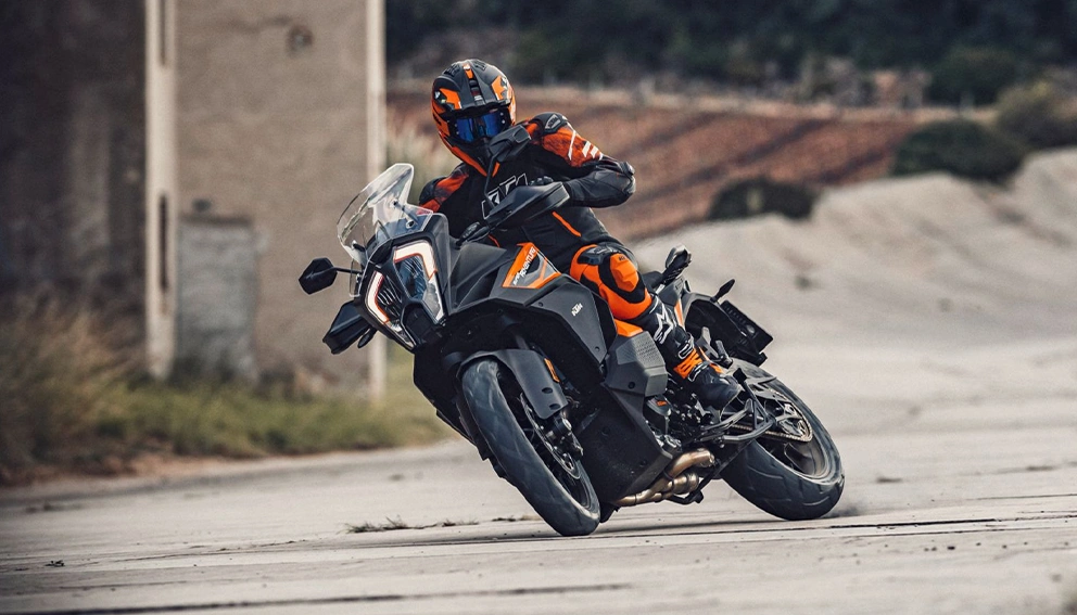 View of the KTM Super Adventure S 1290 on a paved track
