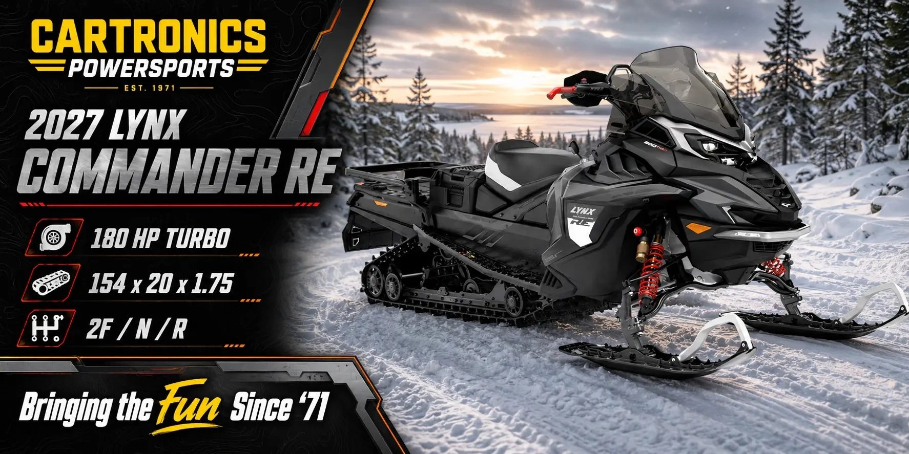 Tactical Grey and Black 2027 Lynx Commander RE wide-track snowmobile with Rotax 900 ACE Turbo R at Cartronics Powersports in Kingston, Ontario