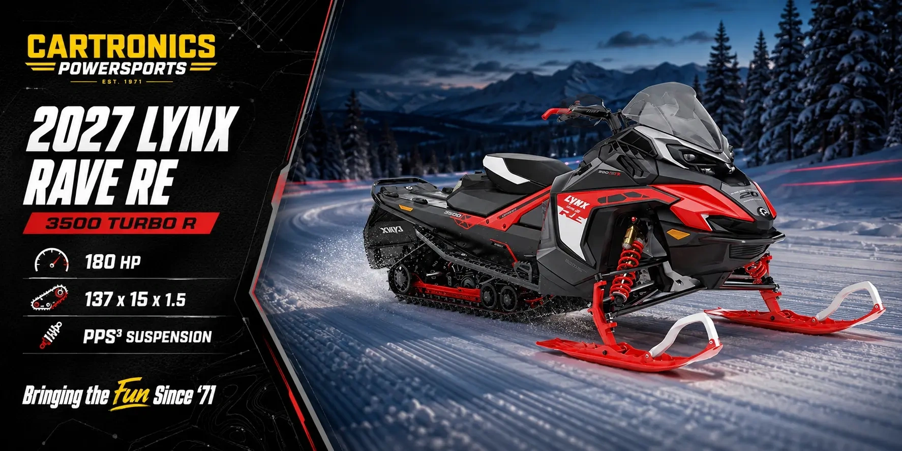 2027 Lynx Rave RE 3500 Turbo R in Viper Red and Black at Cartronics Powersports