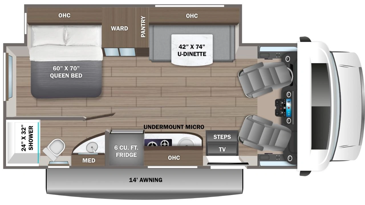 vue de l'interieur d'un Melbourne Prestige 25L de Jayco