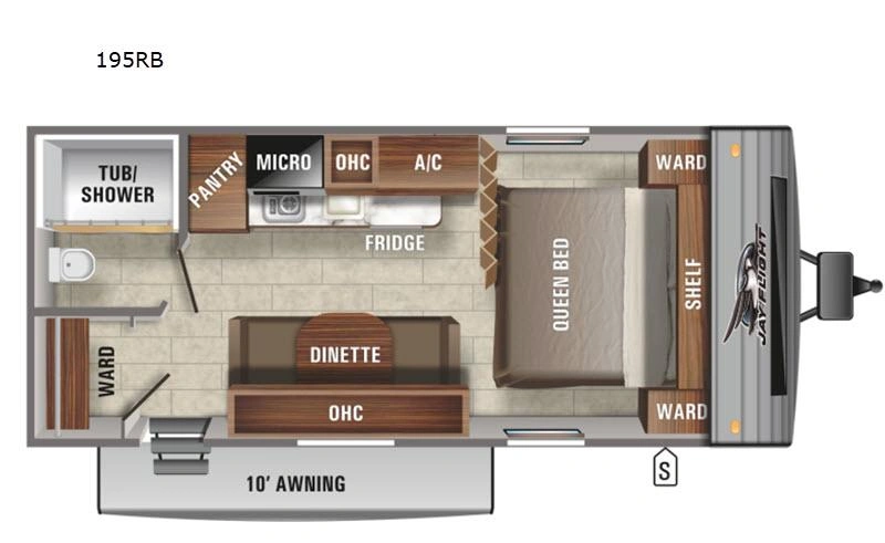 Plan intérieur d'une roulotte Jayco Jay Flight SLX 7 195RB Modern Farmhouse