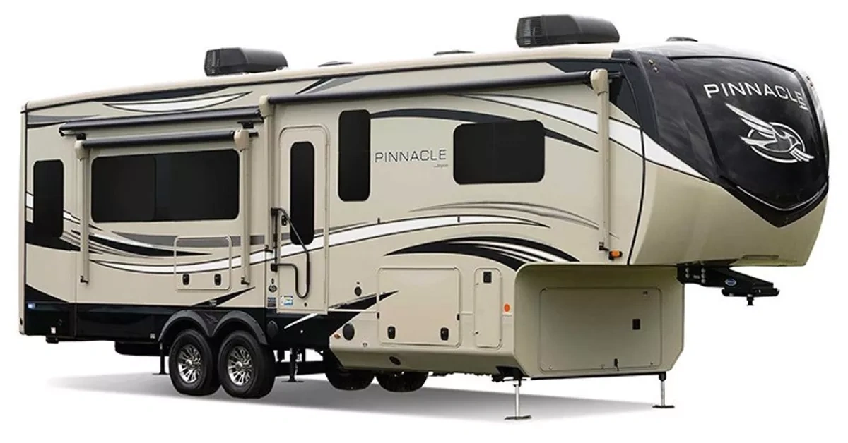 Vue 3/4 latérale de la caravane à sellette Jayco Pinnacle 32RLTS