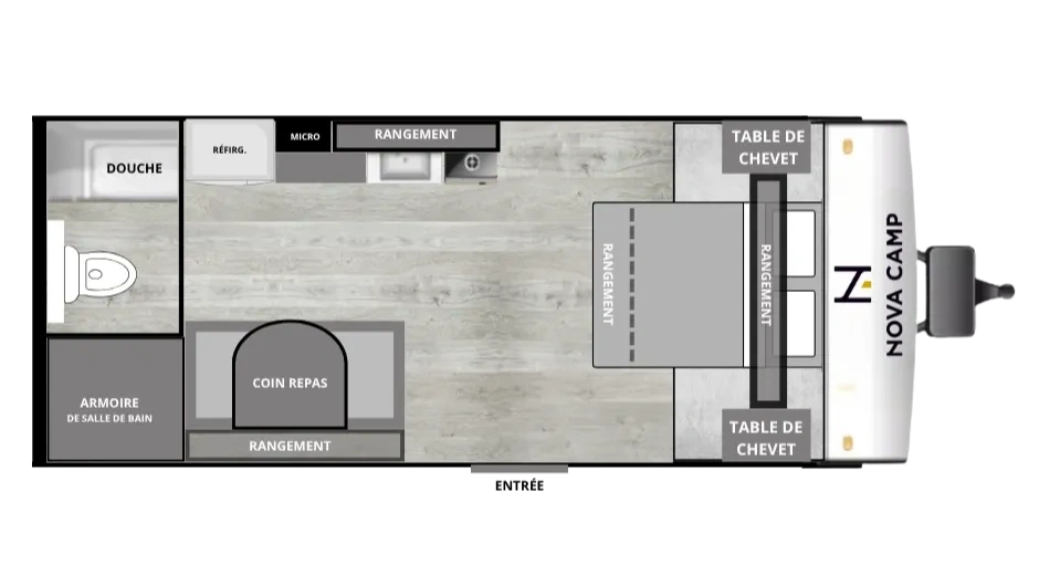 Plan intérieur de la roulotte Nova Camp 201QB.