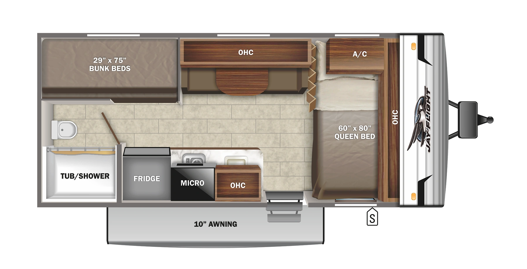 Plan intérieur d'une roulotte Jayco Jay Flight SLX 7 174BH Modern Farmhouse