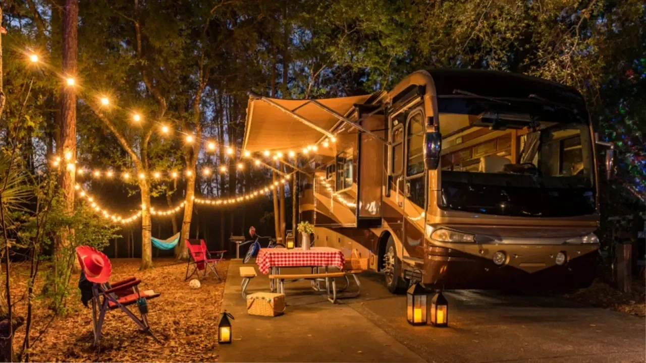 Site de camping boisé au Disney's Fort Wilderness Resort accueillant une roulotte de voyage