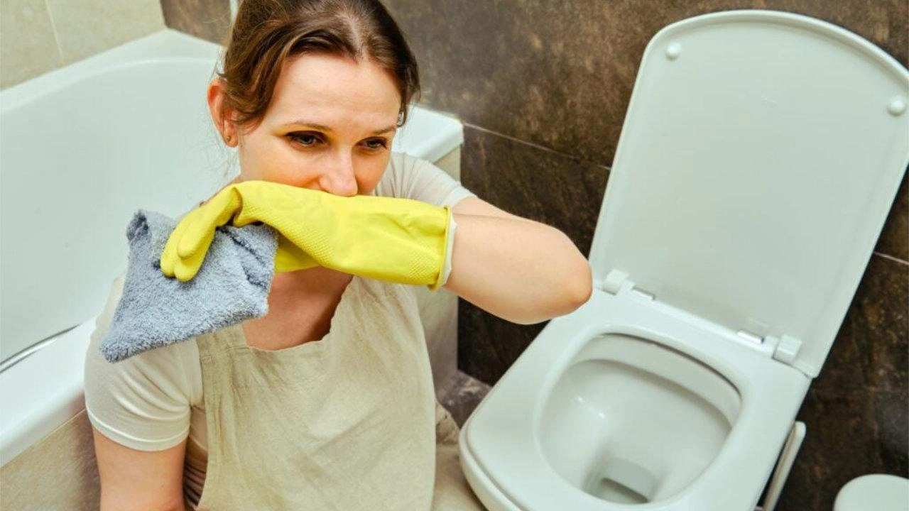 Vérification du joint d'étanchéité à la base de la toilette d'une roulotte