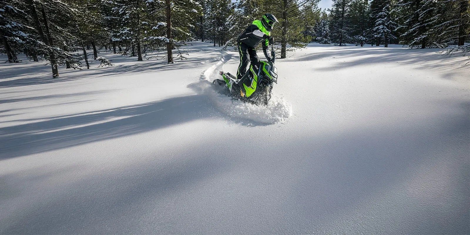Rider standing on a 2027 Arctic Cat Widescape WS 250 in deep snow in a forest.