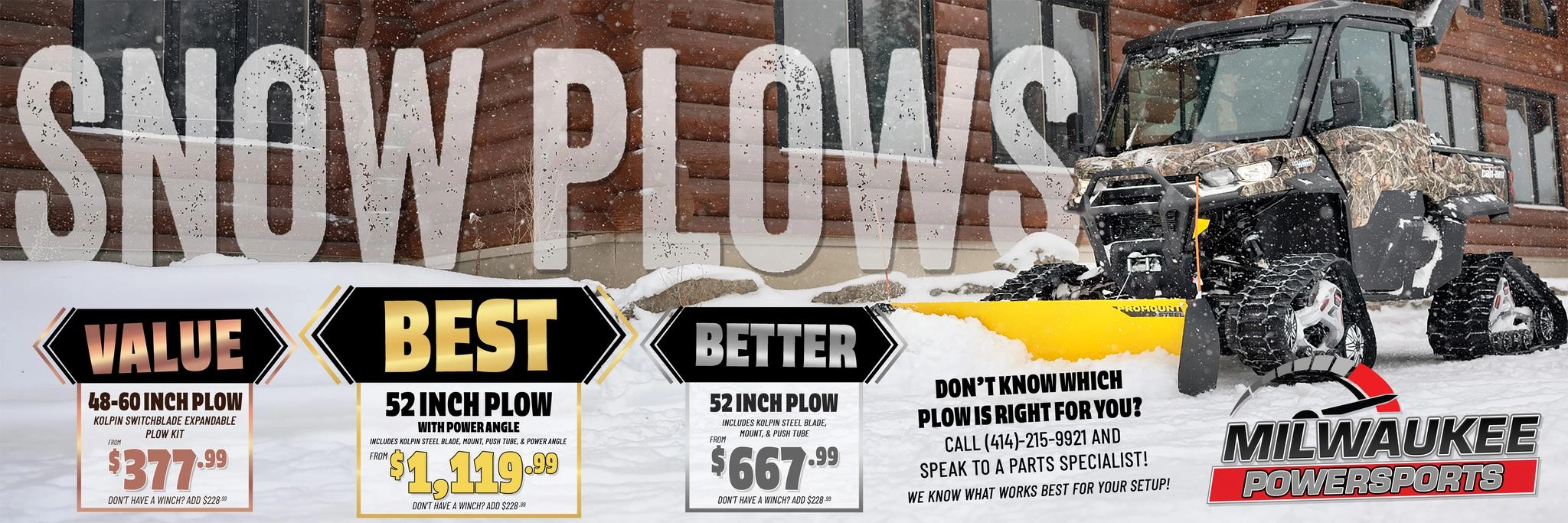 ATV UTV Side by Side Snow Plow Kit Special at Milwaukee Powersports