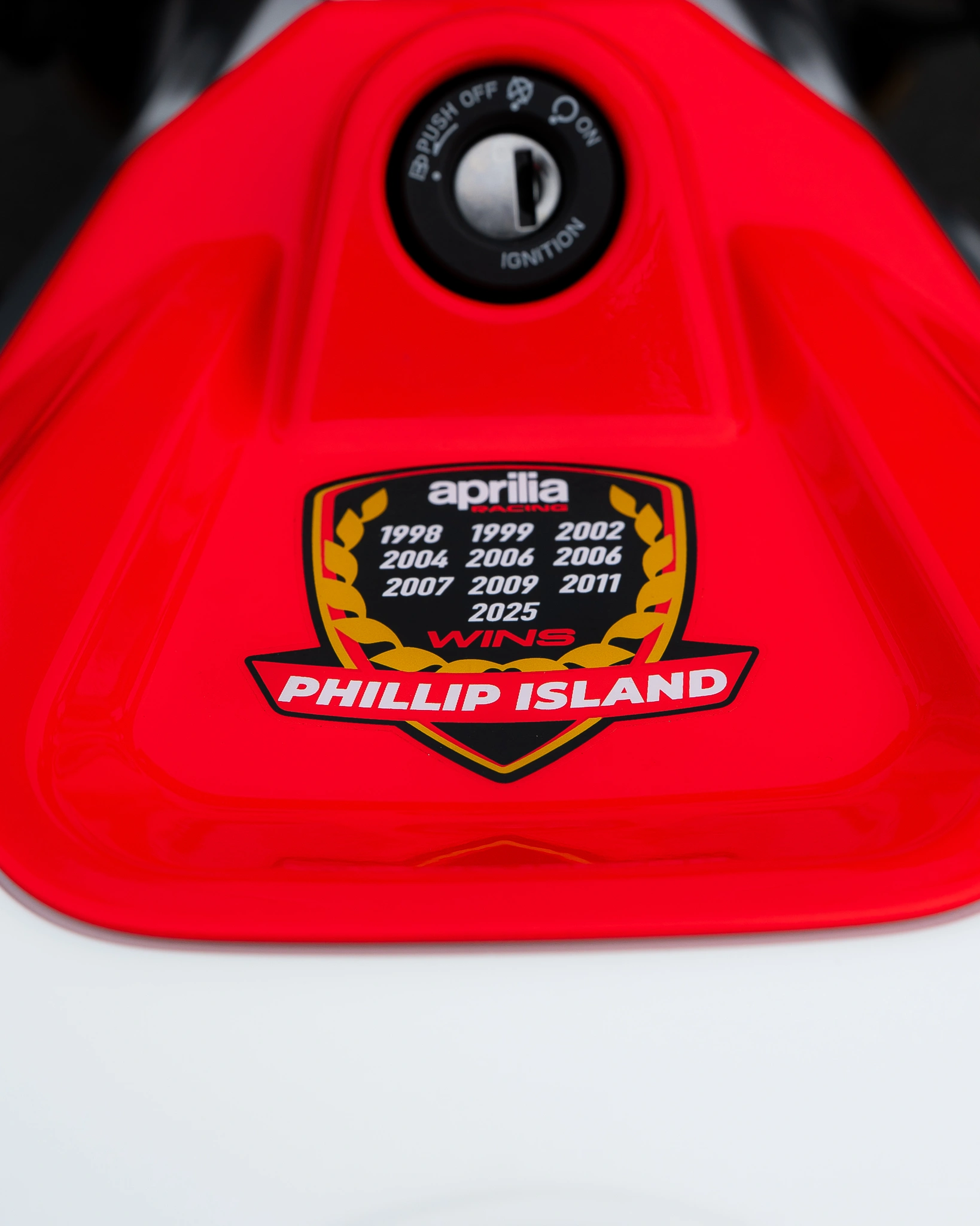 Close-up of the Phillip Island circuit graphics on the Aprilia RS 660 Tribute fairing