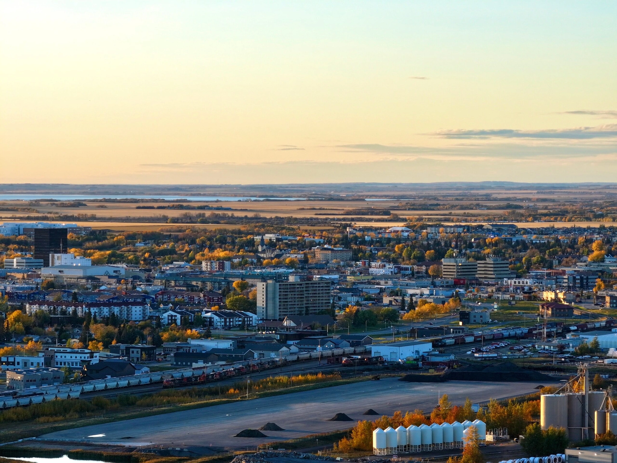 Panoramic view of Grande Prairie at sunset