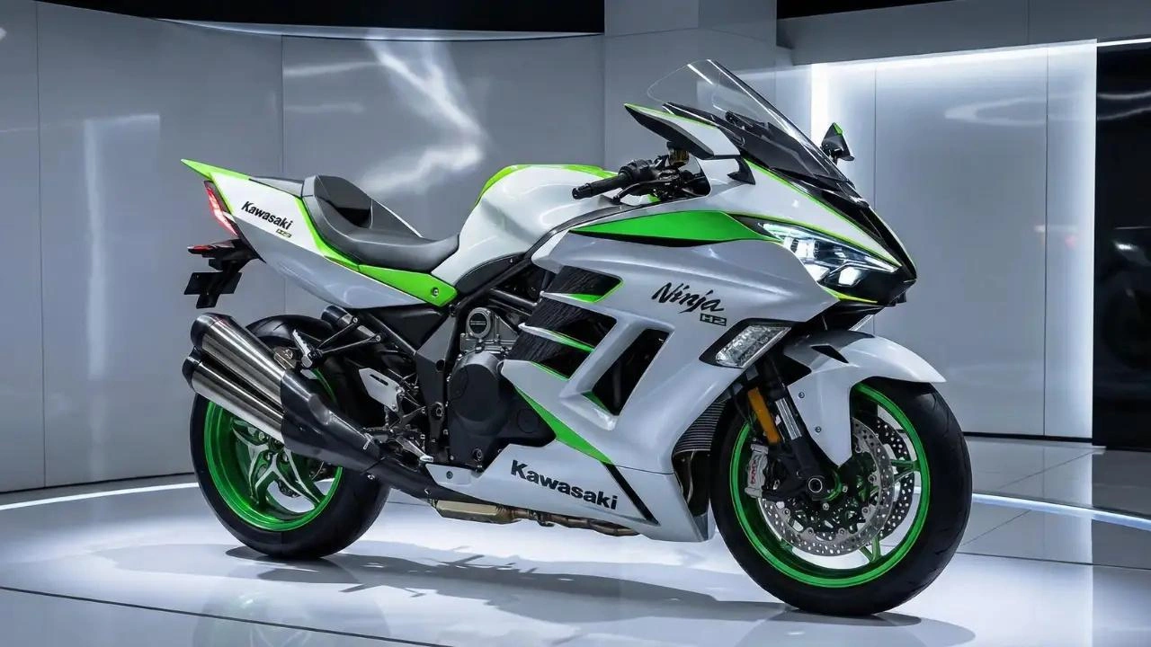 vue latérale avant d'une moto Kawasaki Ninja H2R 2026