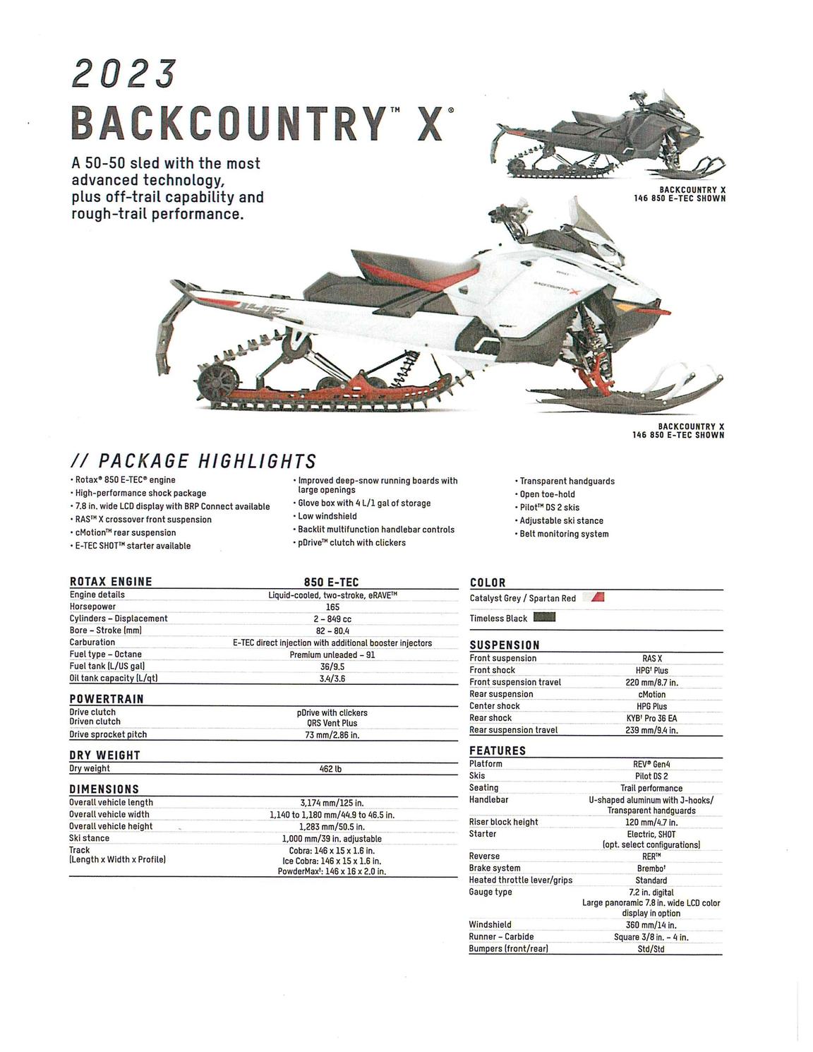 2023 Ski-Doo Backcountry X 850 ETEC - Ice Cobra 1.6" E. Start