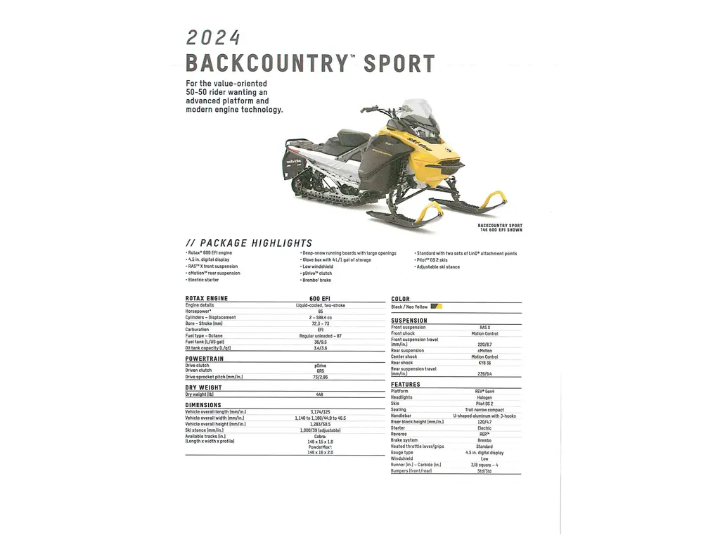 2024 Ski-Doo Backcountry Sport 1.6" 600 EFI