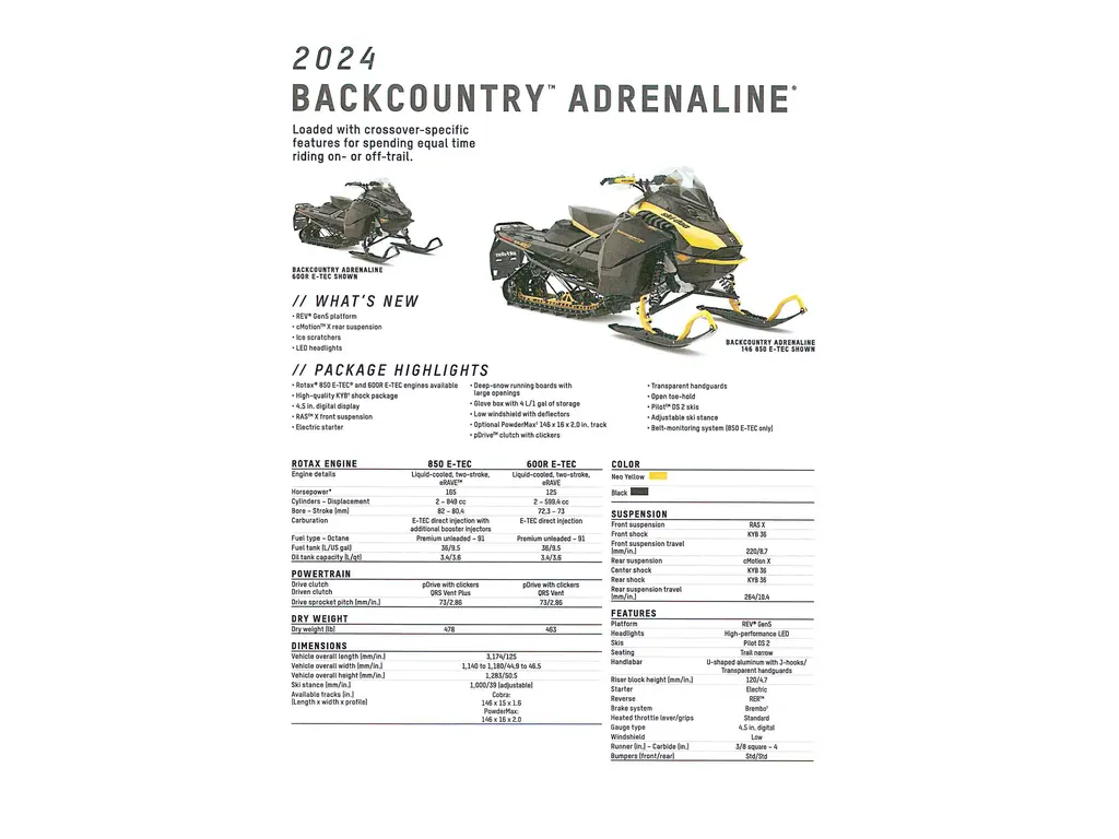 2024 Ski-Doo Backcountry Adren 600R ETEC