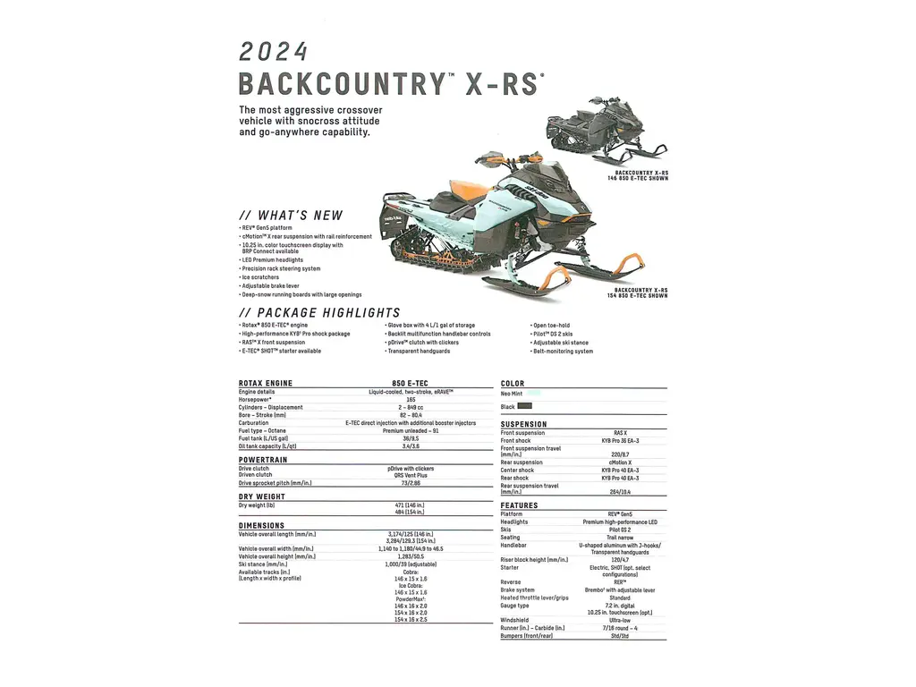 2024 Ski-Doo Backcountry XRS 850 ETEC