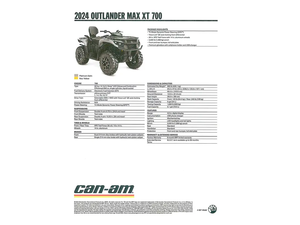 2024 Can-Am Outlander Max XT 700