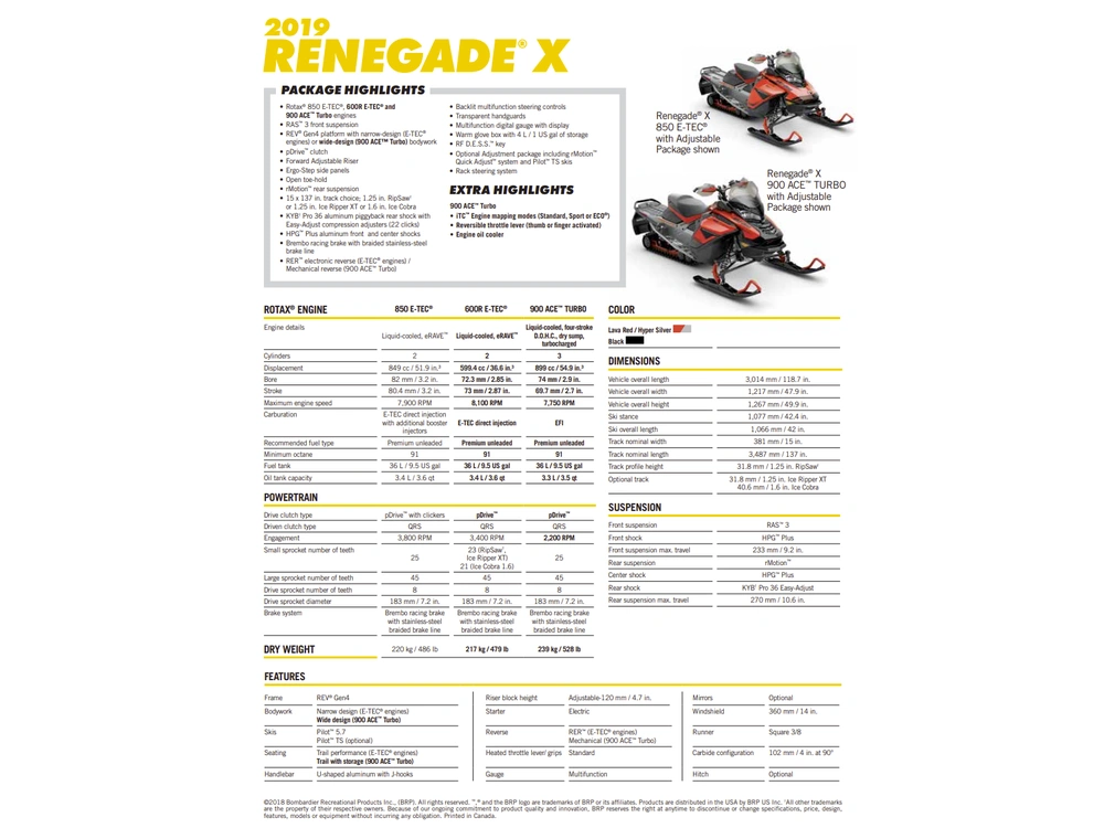 2019 Ski-doo Renegade X 600 Etec alt