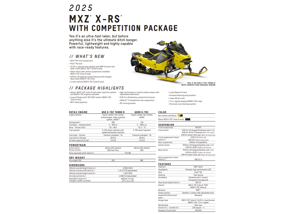 2025 Ski-doo Mzx X-rs W/comp Pkg 850 alt