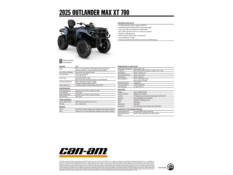 2025 Can-Am Outlander Max XT 700 Scandi Blue