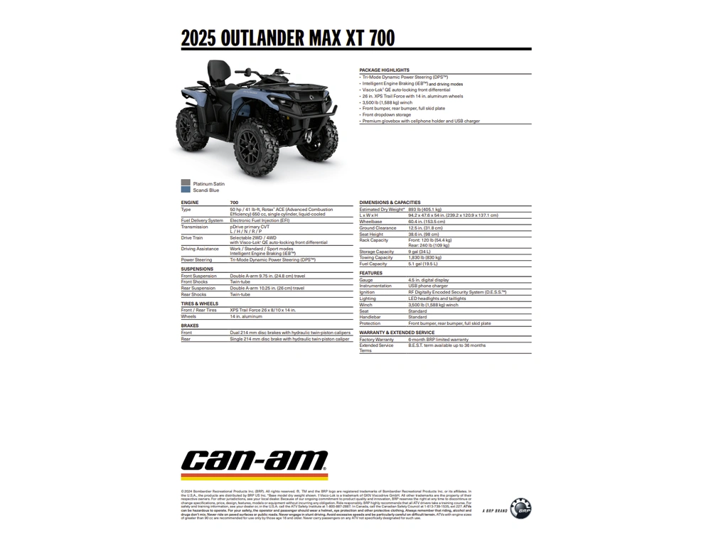 2025 Can-am Outlander Max Xt 700 Scandi Blue alt