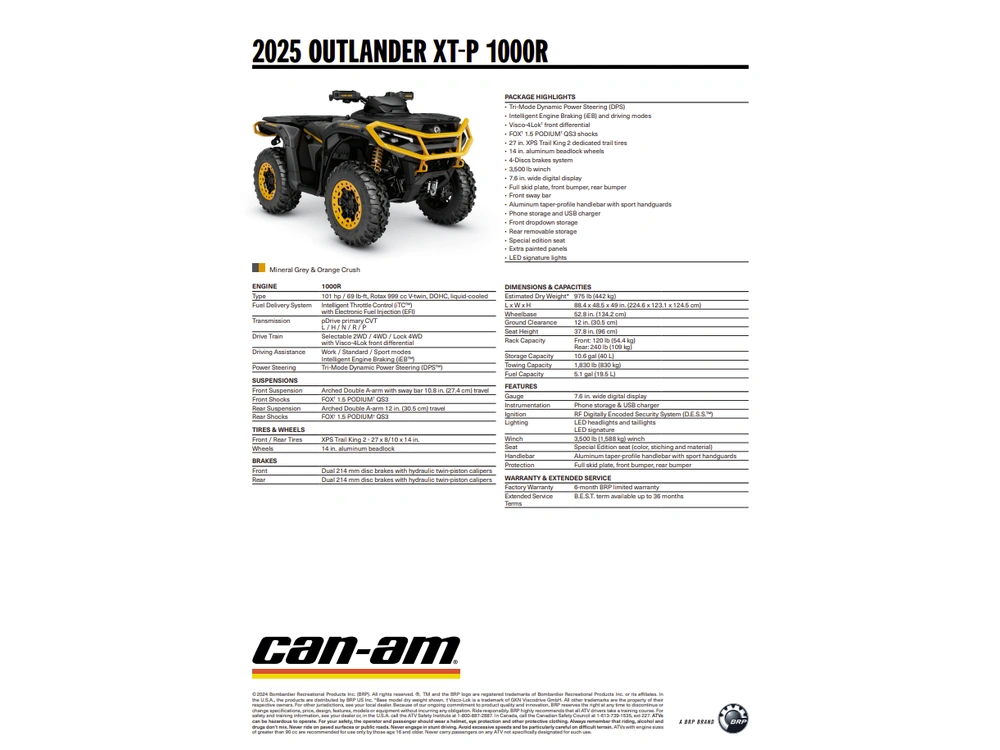 2025 Can-am Outlander Xt-p 1000r Mineral Grey Orange Crush alt