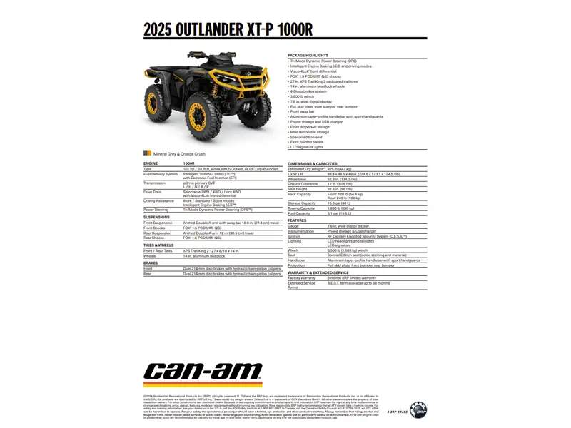 2025 Can-Am Outlander XT-P 1000R Mineral Grey Orange Crush