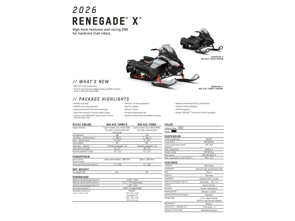 2026 Ski-Doo Renegade X 900R 10.25 1.5" Grey 
