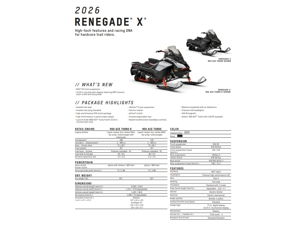 2026 Ski-doo Renegade X 900r 10.25 1.5" Grey alt