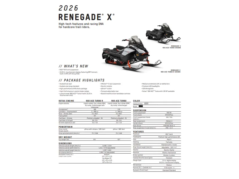 2026 Ski-Doo Renegade X 900R 10.25 1.5" Grey