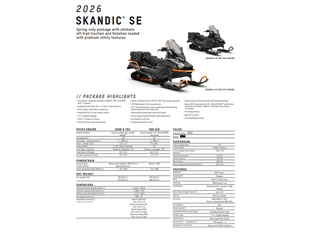 2026 Ski-doo Skandic Se 20" 900 1.8 Black alt