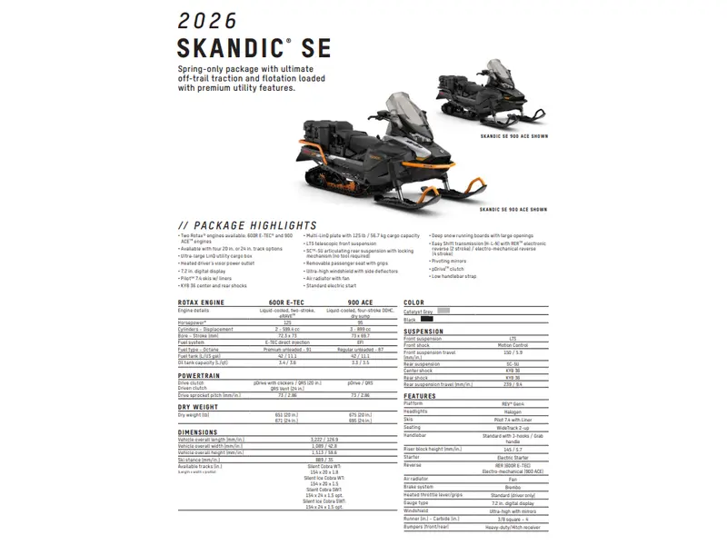 2026 Ski-Doo Skandic SE 20" 900 1.8 Black