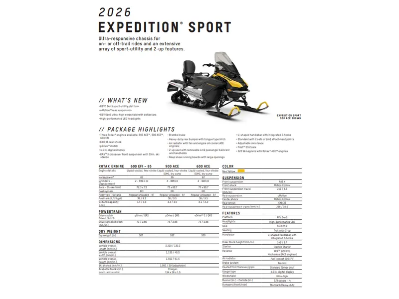 2026 Ski-Doo EXPEDITION SPORT 600 ACE Charger 1.5" E.S.