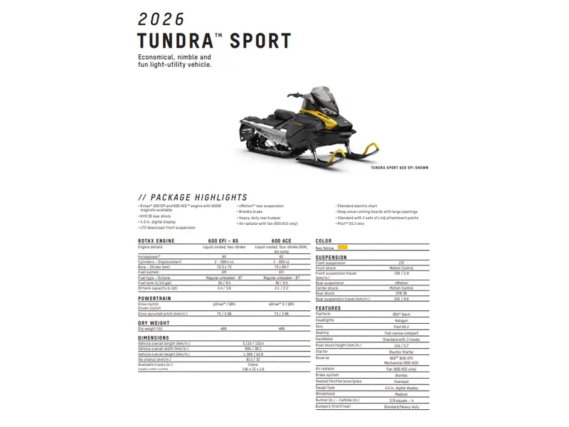 2026 Ski-Doo TUNDRA SPORT 600 ACE Cobra 1.6" E.S.