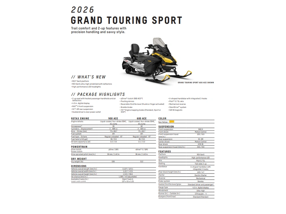 2026 Ski-doo Grand Touring Sport 900 Ace Silent Track Ii 1.25" E.s. alt