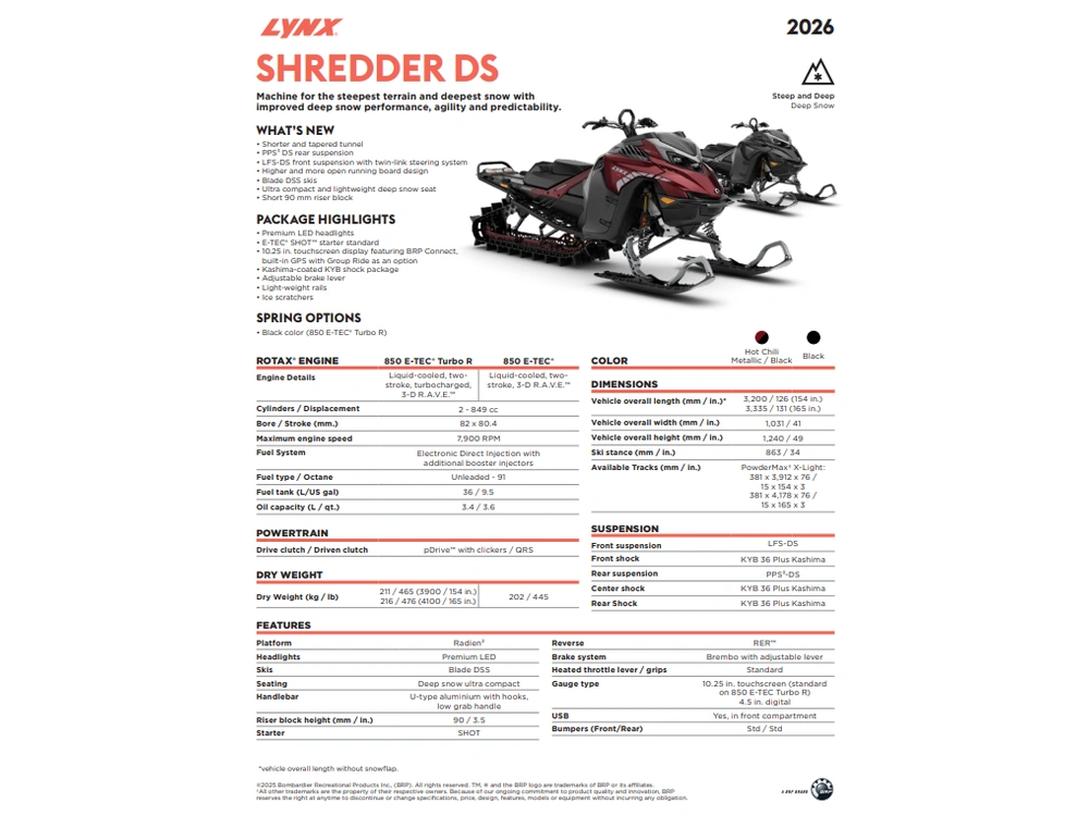 2026 Lynx Shredder 3900 Ds 850 Turbo R Chili alt