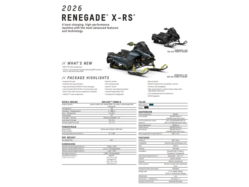 2026 Ski-Doo Renegade XRS 900R 10.25 1.25IR Blue