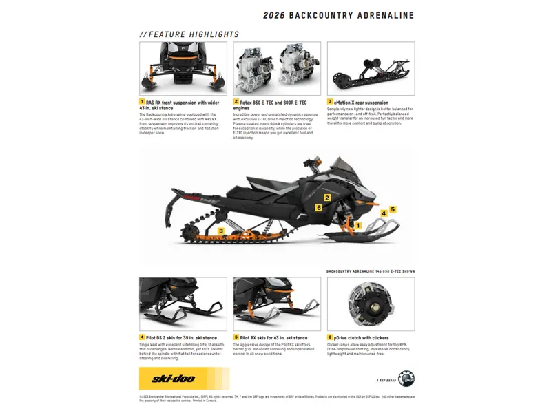 2026 Ski-Doo BACKCOUNTRY ADRENALINE (43") 850 E-TEC Storm 150 1.5" E.S.